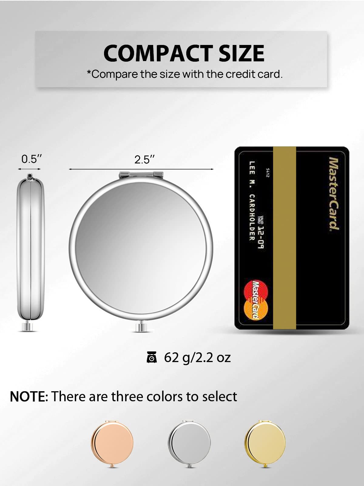 Getinbulk Compact Mirror For Purse, Double-Sided 1X/2X Magnifying Metal Pocket Makeup Mirrors(Round, Silver)