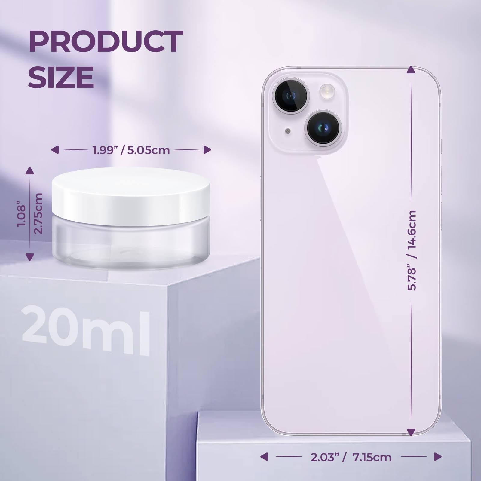 20 Ml Sample Containers, Elumeiro 0.7Oz Mini Travel Size Containers For Toiletries Small Plastic Cream Jars With White Lid For C