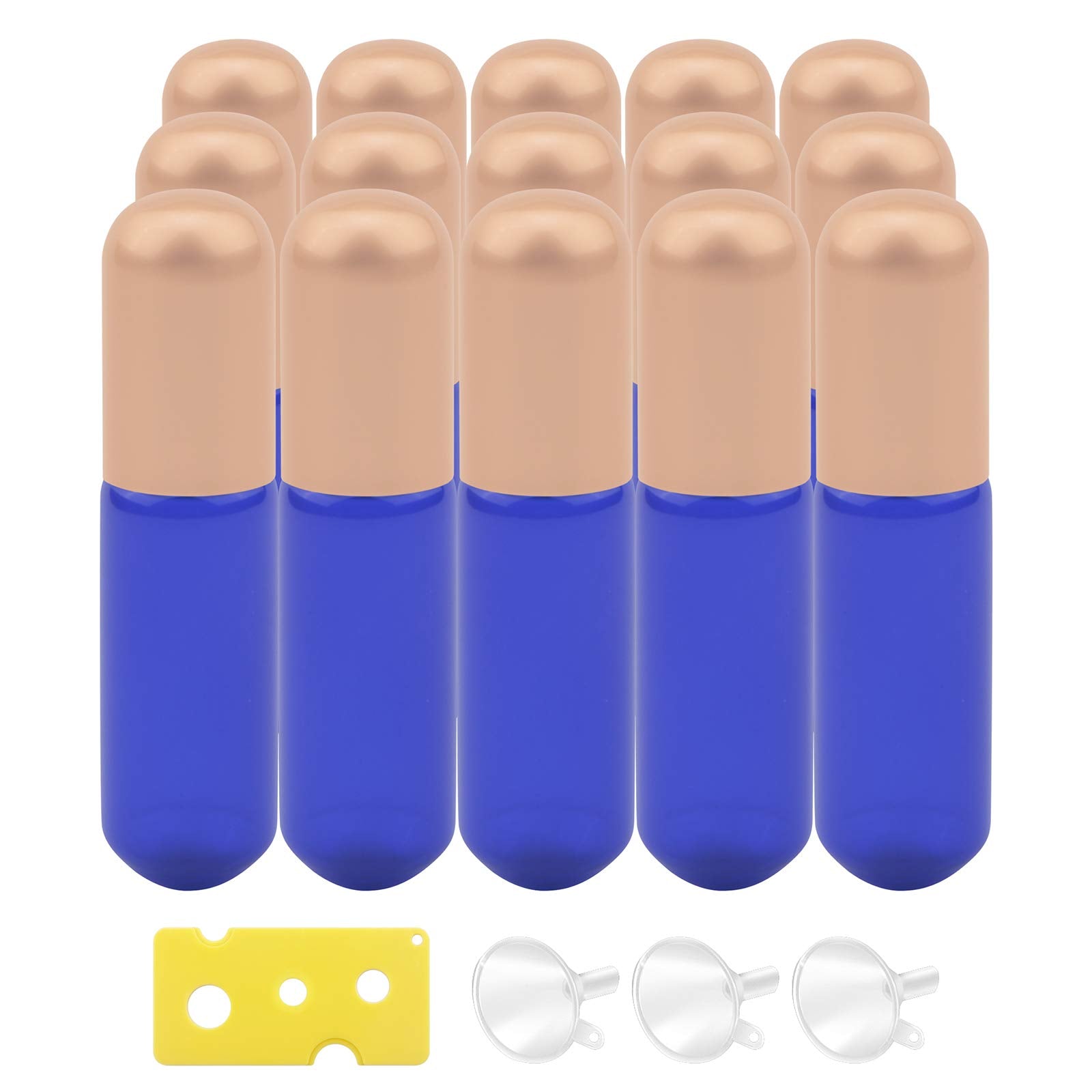 Newzoll 15Pcs Blue Glass Roller Bottles 5Ml Roll-On Bottles Refillable Empty Rolling Bottles Roller Vials Container For Essentia