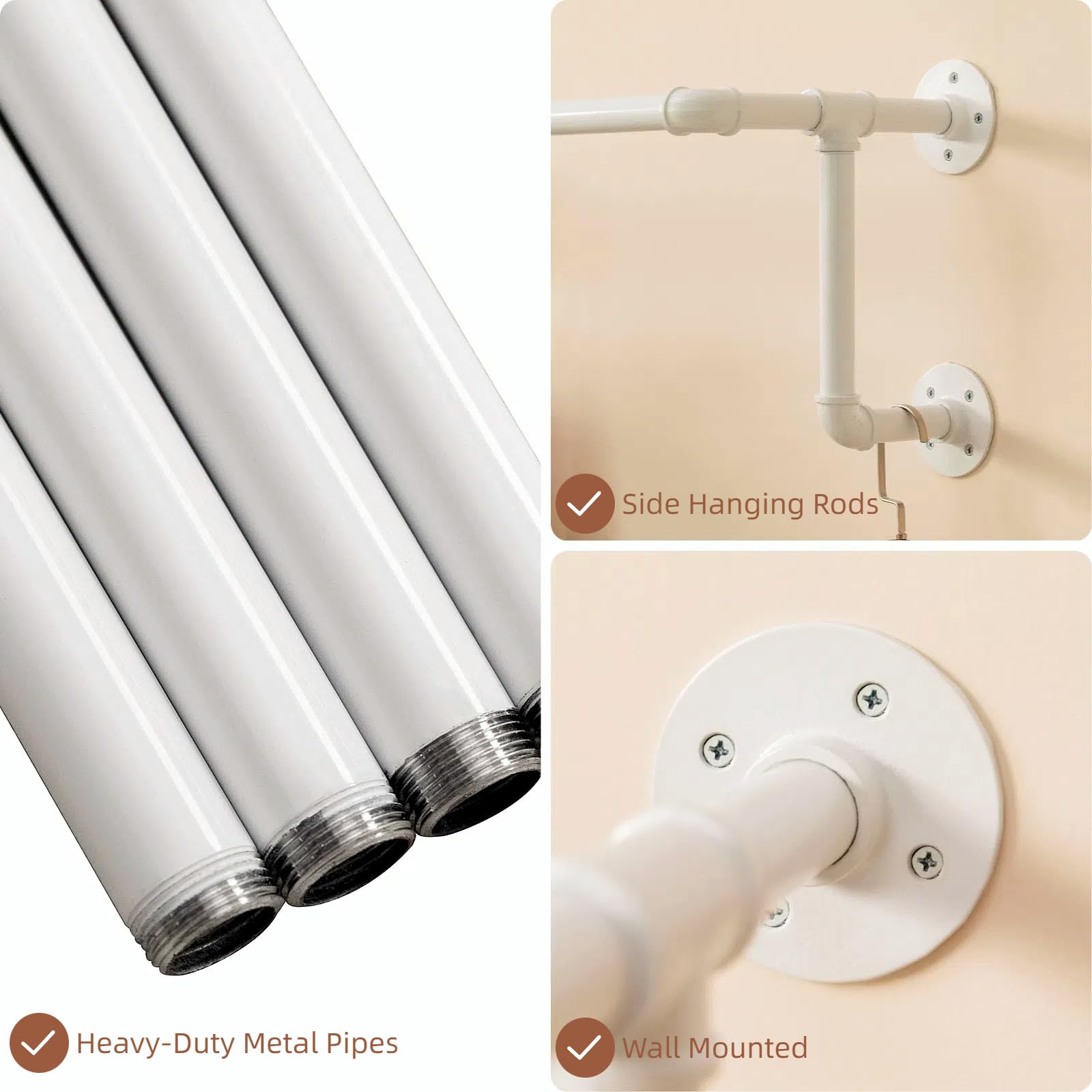 Clothes Racks, Industrial Pipe Clothing Racks For Hanging Clothes, Wall Mounted Heavy Duty Space Saving Garment Racks, Multi-Pur