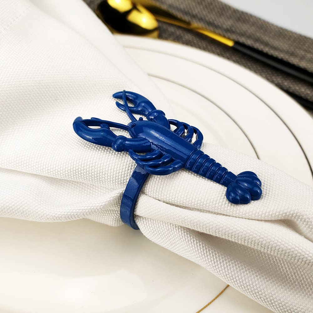 Yhridcaz 6 Pcs New Coastal Sea Creatures Different Ocean Style Metal Napkin Rings Blue Nautical Serviette Holder Rings For Home
