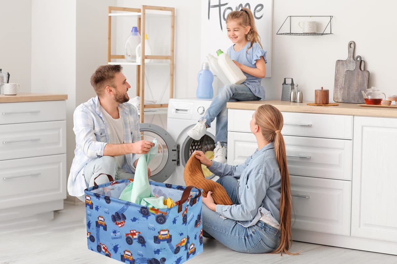 Sanjiaofen Rectangular Monster Truck Basket Organizer.Kids Basket ,Boys Storage Basket With Handles.Car Basket For Kids,Toys Bin