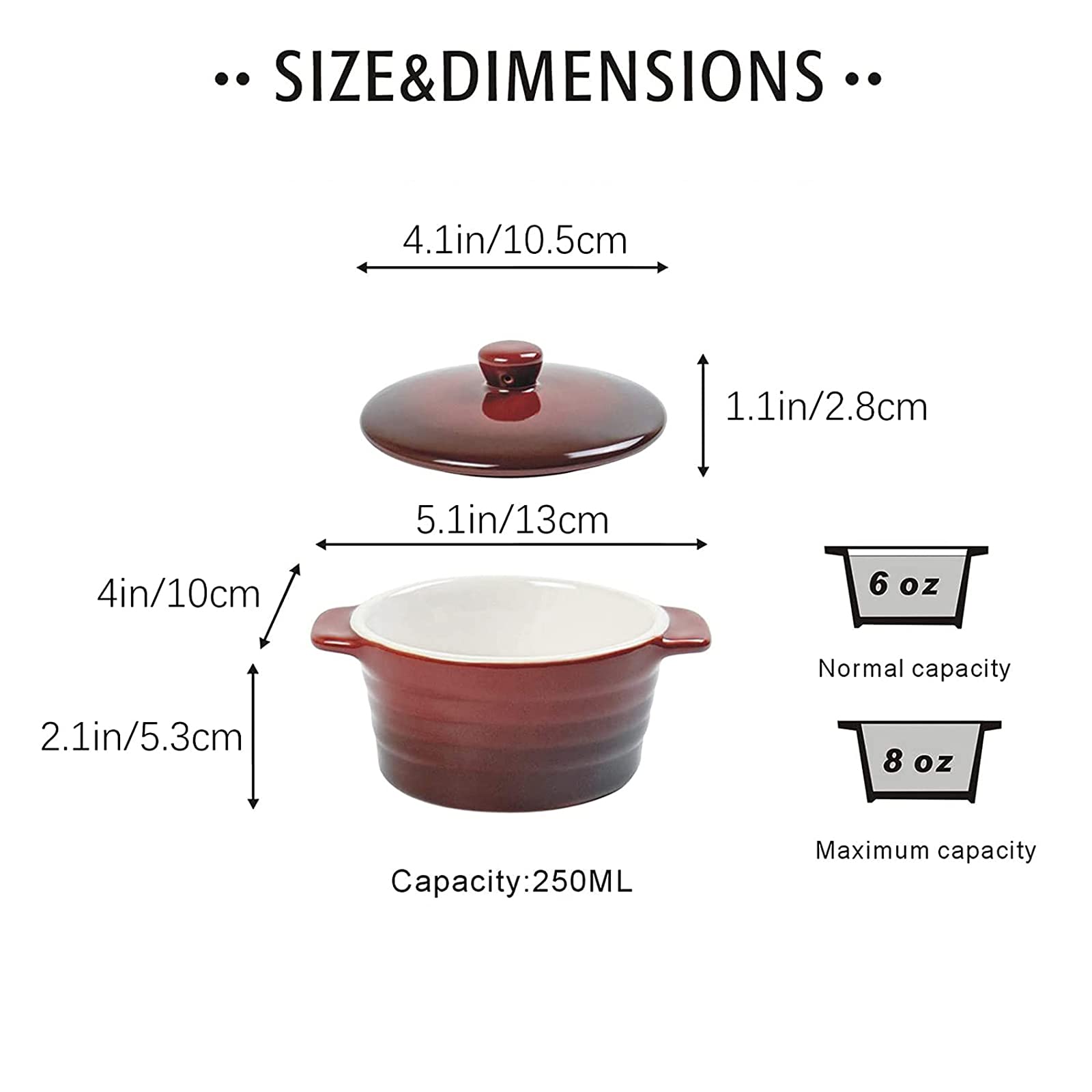 Unicasa 8 Oz Ceramic Ramekins With Lid, Mini Casserole Dish With Handles Set Of 4, Porcelain Small Baking Dish, Round Small Coco