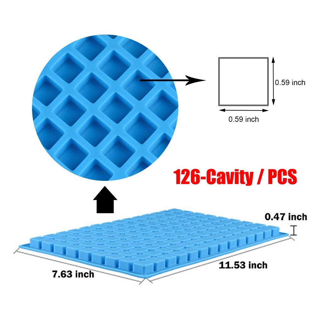 Palksky Silicone Molds For Candy Chocolate Gummy Baking, (3 Pcs) 126 Cavity Mini Square Mold For Ice Cube Pralines Caramels