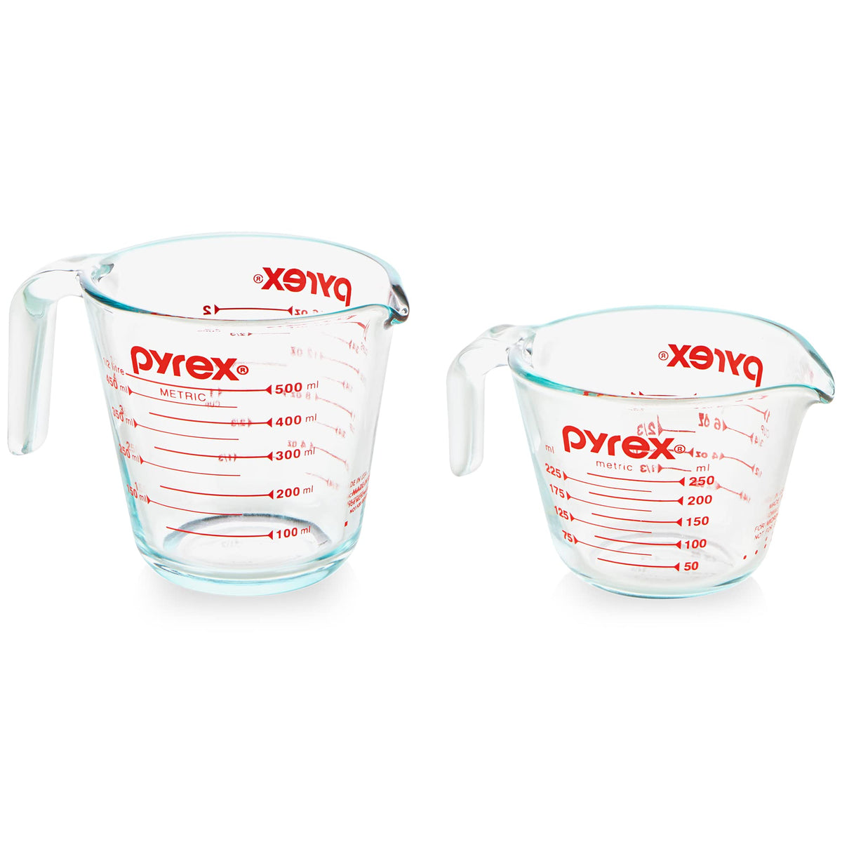 Pyrex 2 Piece Glass Measuring Cup Set, Includes 1-Cup, And 2-Cup Tempered Glass Liquid Measuring Cups, Dishwasher, Freezer, Micr