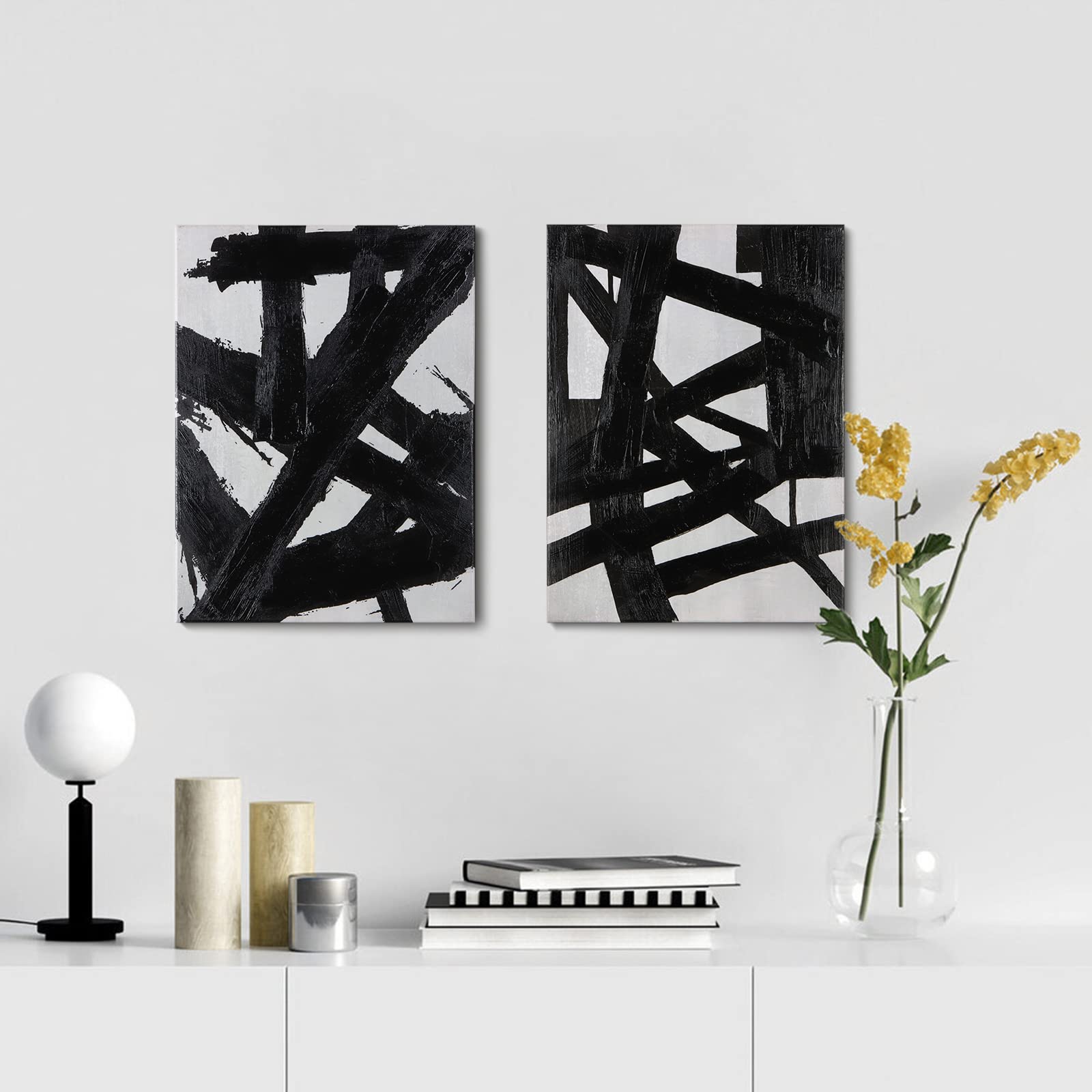 Zessonic Black And White Abstract Wall Art - Black Painting Stroke Graffiti Artwork For Living Room, Bedroom, Office Decor,12''