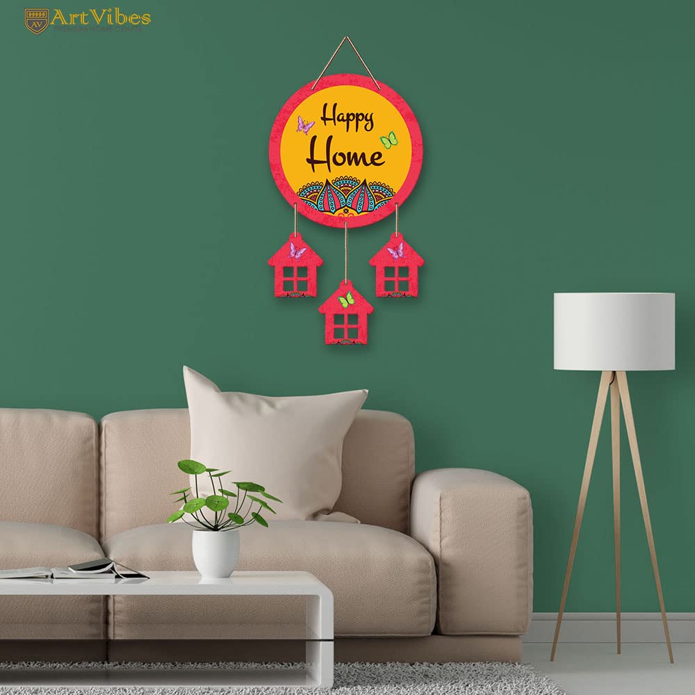 Artvibes Happy Home Designer Wooden Wall Hanging Decoration Items for Home | Gifts | Wooden Hanger | Mdf Decorative for Living R
