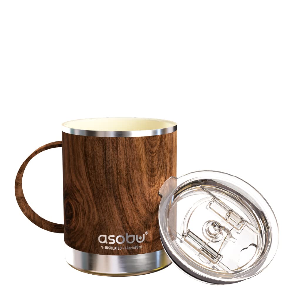 Asobu Ultimate Stainless Steel Ceramic Inner Coating Coffee Mug With Double Walled Copper Lining Insulation, 12 Ounces (Wood)