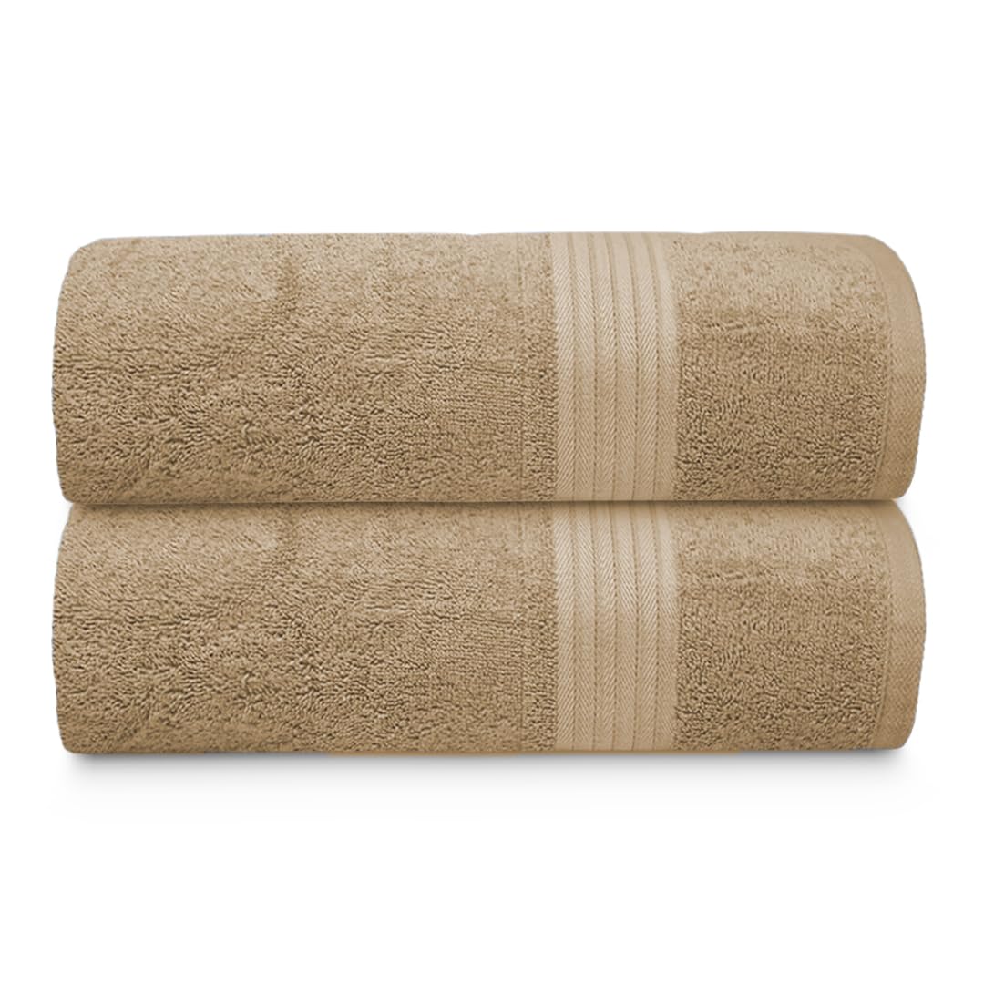 Textila 100% Cotton Bath Sheet Towels - Jumbo Size 35X70 Inches, Ultra Soft And Absorbent, (2 Pack - Beige) Luxury Oversized Tow