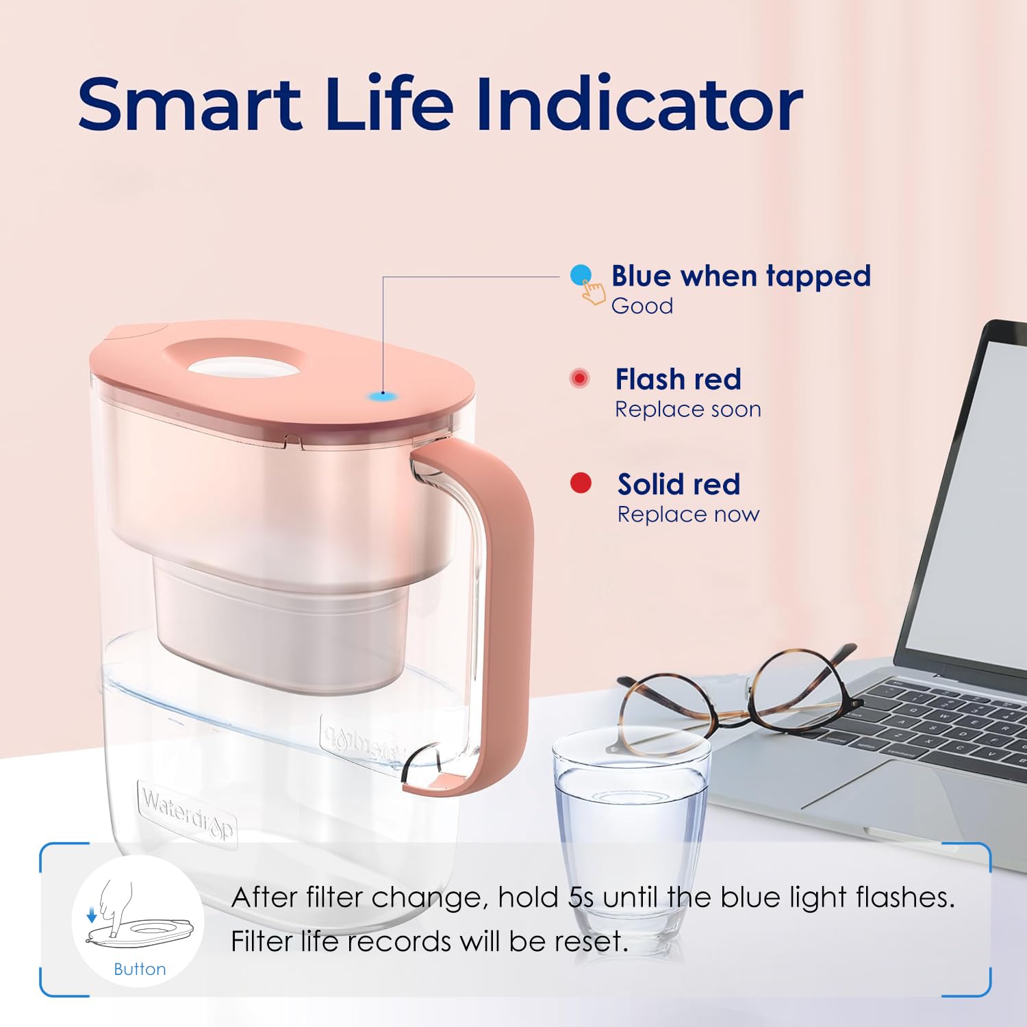Waterdrop 200-Gallon Long-Life Lucid 10-Cup Large Water Filter Pitcher, Nsf Certified, 5X Times Lifetime, Reduces Pfoa/Pfos, Chl