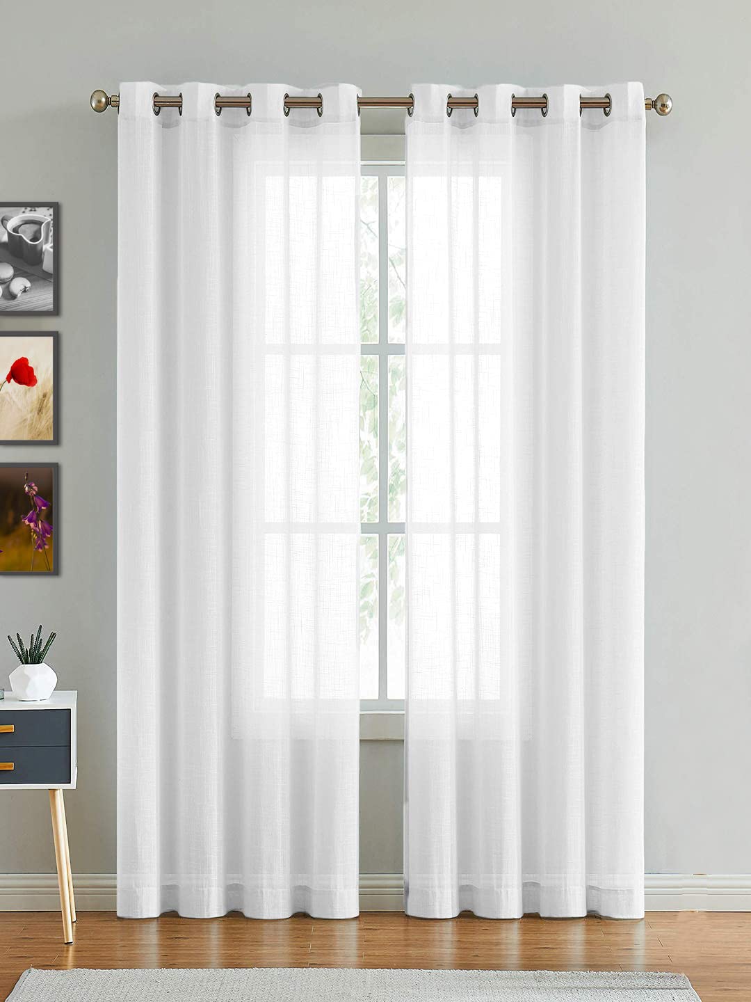 HOMEMONDE Solid Sheer Curtain Set for Window 5 Feet, Linen Textured Plain Sheer Window Curtain for Home Decor, Hangs Elegantly w