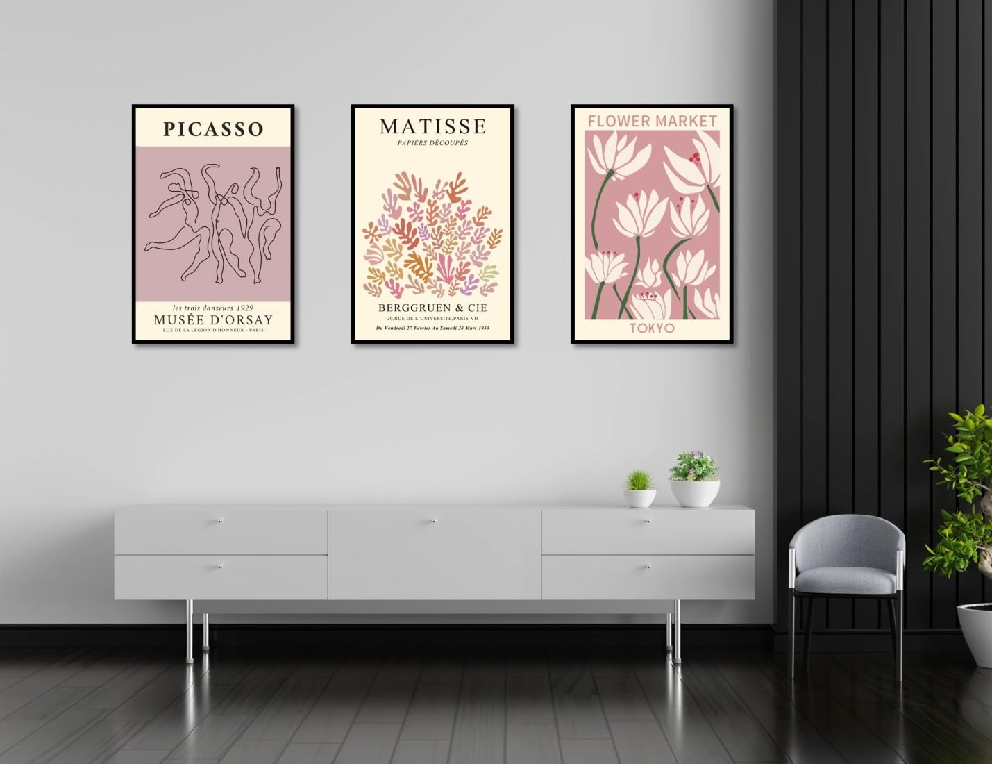 Mini Zozi Matisse Wall Art Flower Market Prints 16X24 3Pcs Picasso Wall Decor Large Canvas Pink Posters Trendy Funky Aesthetic A