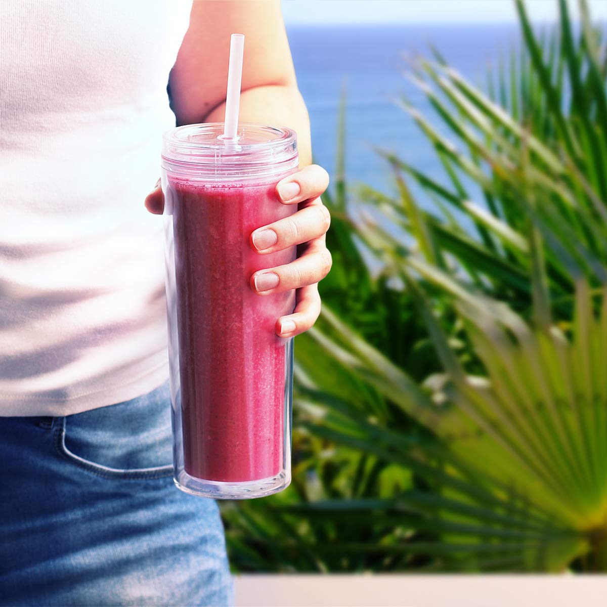 Cupture Skinny Acrylic Tumbler Cups With Straws - 18 Oz, 8 Pack (Clear)