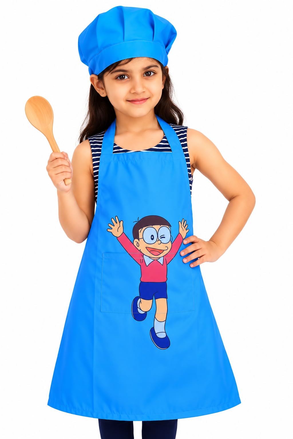 Rasho Blue, Nobita Printed Kids Apron With Cap