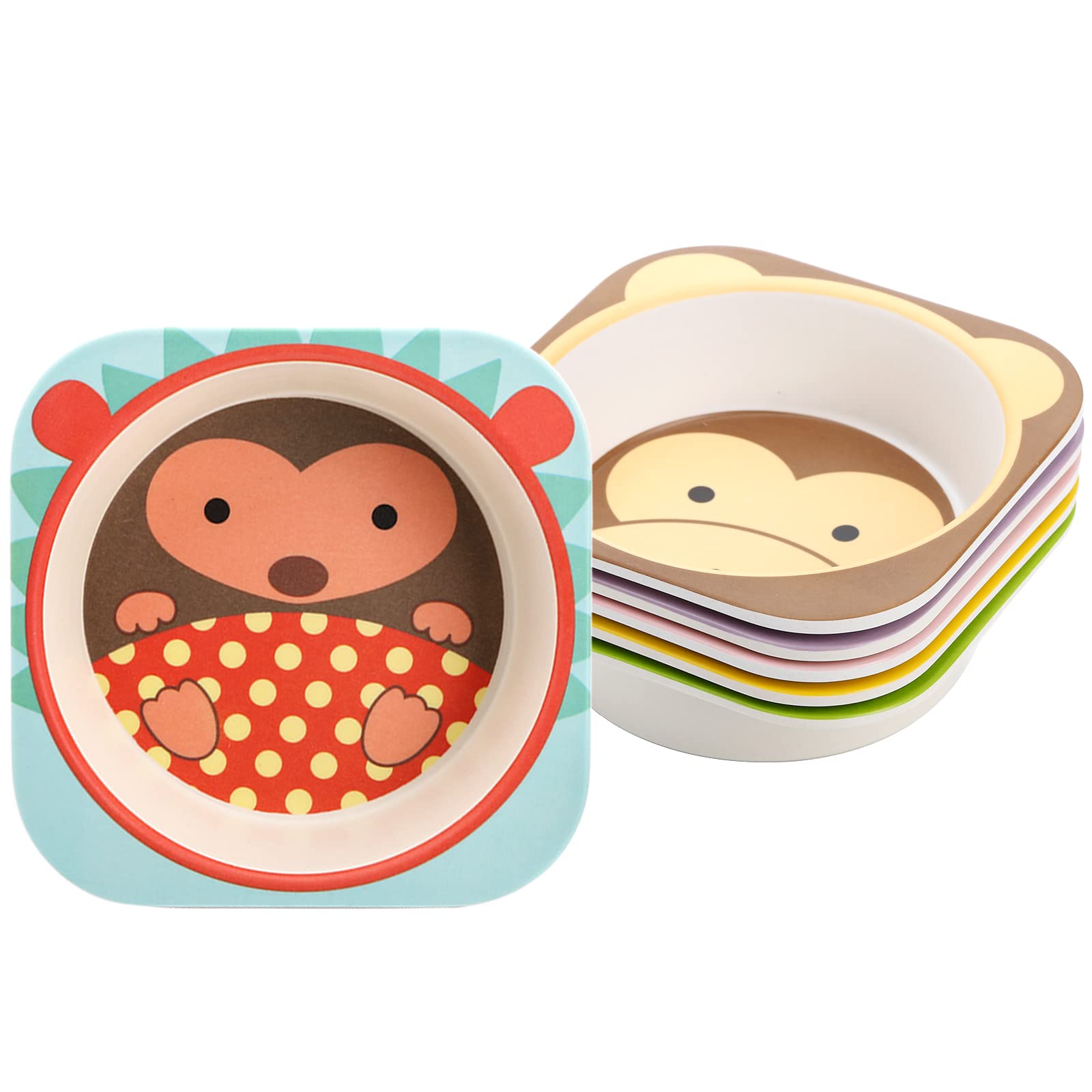 Lyellfe 6 Pack Bamboo Kids Bowls, 10 Oz Unbreakable Cute Bowls For Kids, Fun Cartoon Bowls, Kids Tableware Cereal Bowls For Soup