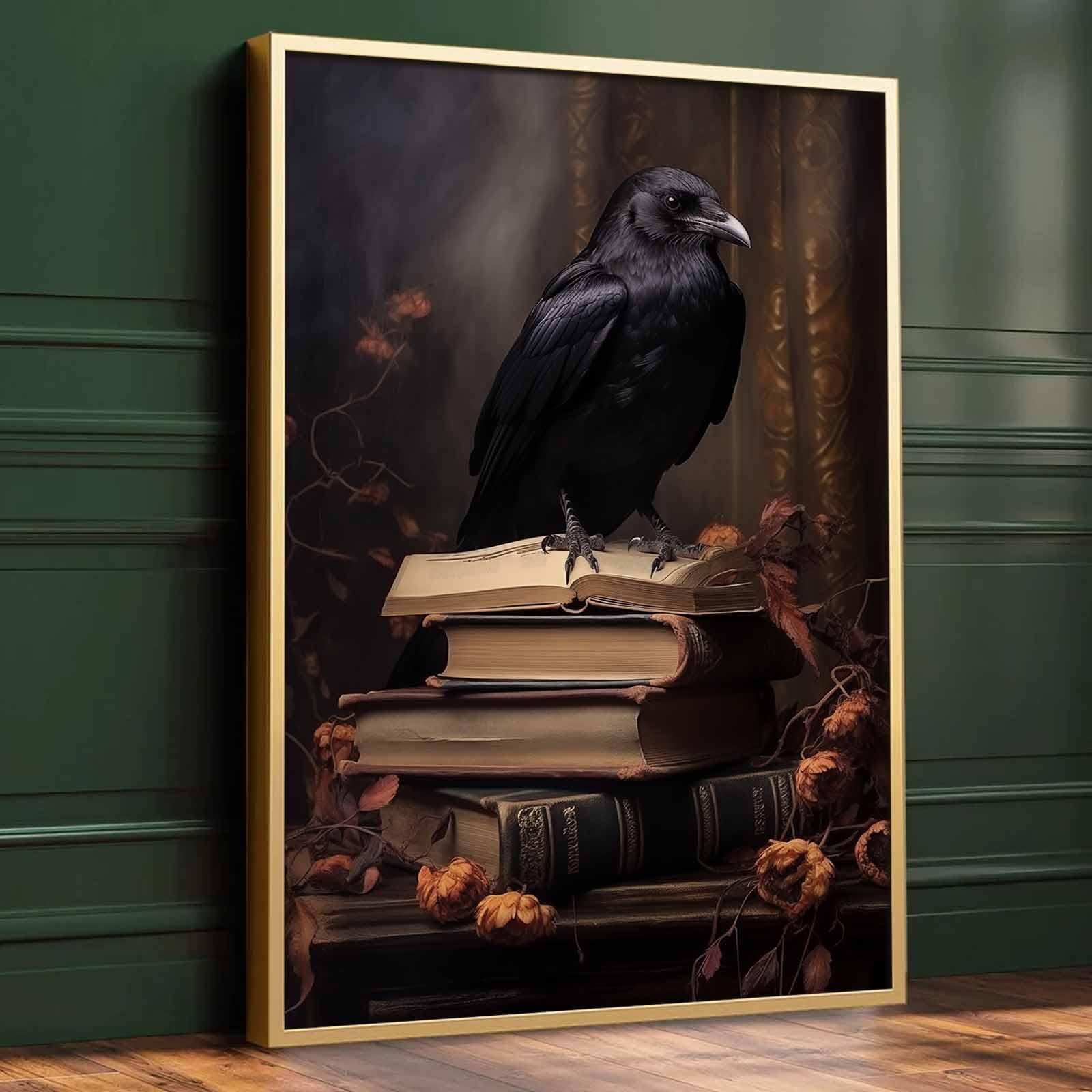 Gothic Crow Art Dark Academia Wall Posters Dark Academia Floral Wall Art Gothic Vintage Paintings Dark Academia Wall Art Black C