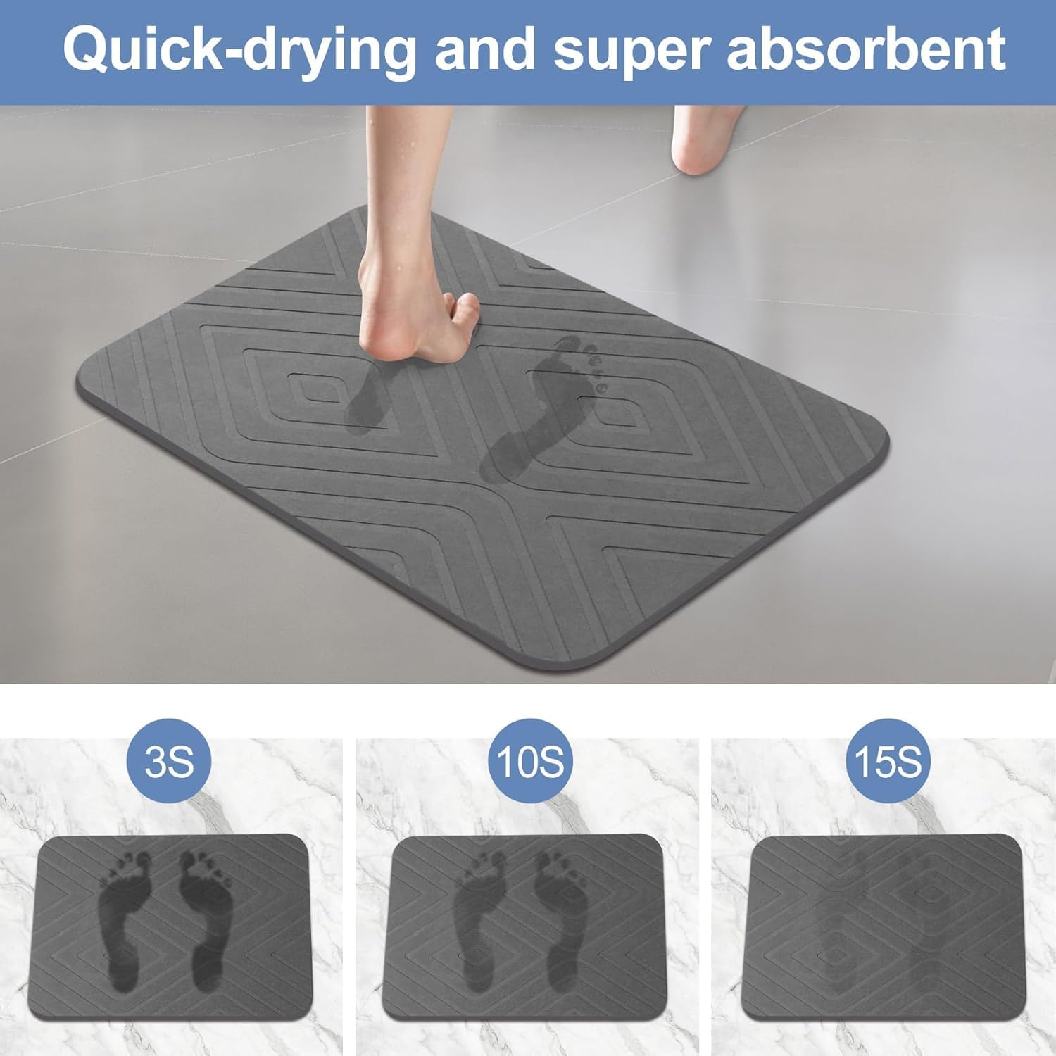 Humiga 2 Pack Stone Bath Mat, Diatomaceous Earth Shower Mat, Non-Slip Super Absorbent Quick Drying Bathroom Kitchen Floor Mat, 2