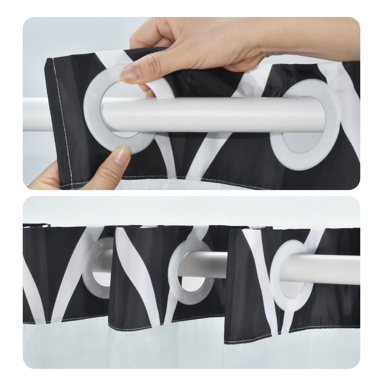 Yiatn No Hook Black Shower Curtain With Snap In Fabric Liner Set - Hotel Style With See Through Mesh Top Window - 71X74 Inch