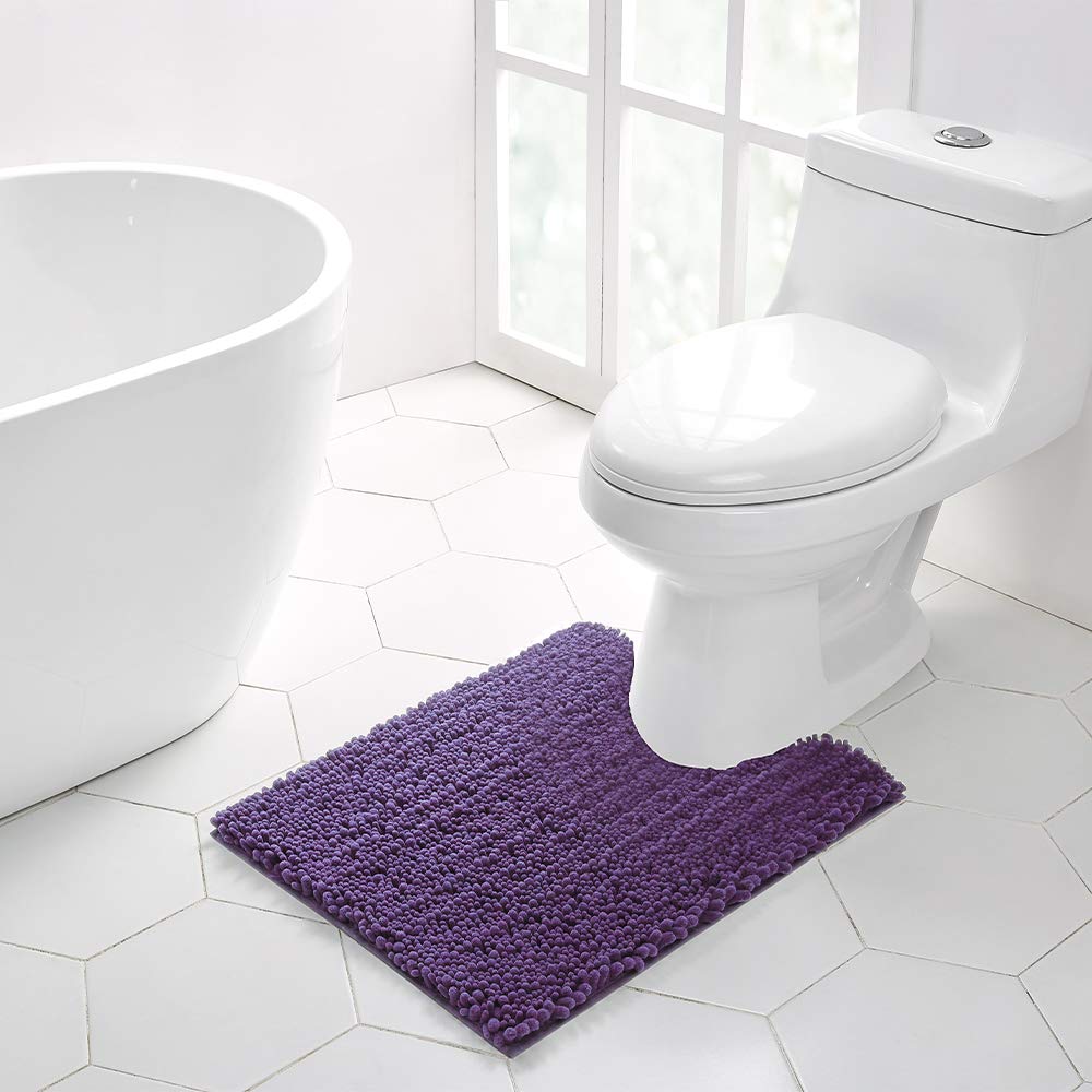 Walensee Bathroom Contour Rug Non Slip Toilet U Shaped Bath Mat (20X24, Lavender) Water Absorbent Super Soft Shaggy Chenille Mac