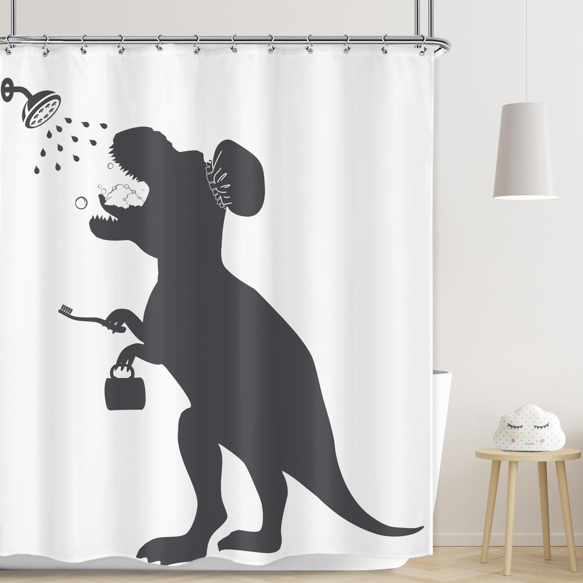 Lghtyro Funny Dinosaur Shower Curtain Dino Shower Curtain Kids Trex Raptor Silhouette Animal Shadow Cartoon Bath Accessories Art