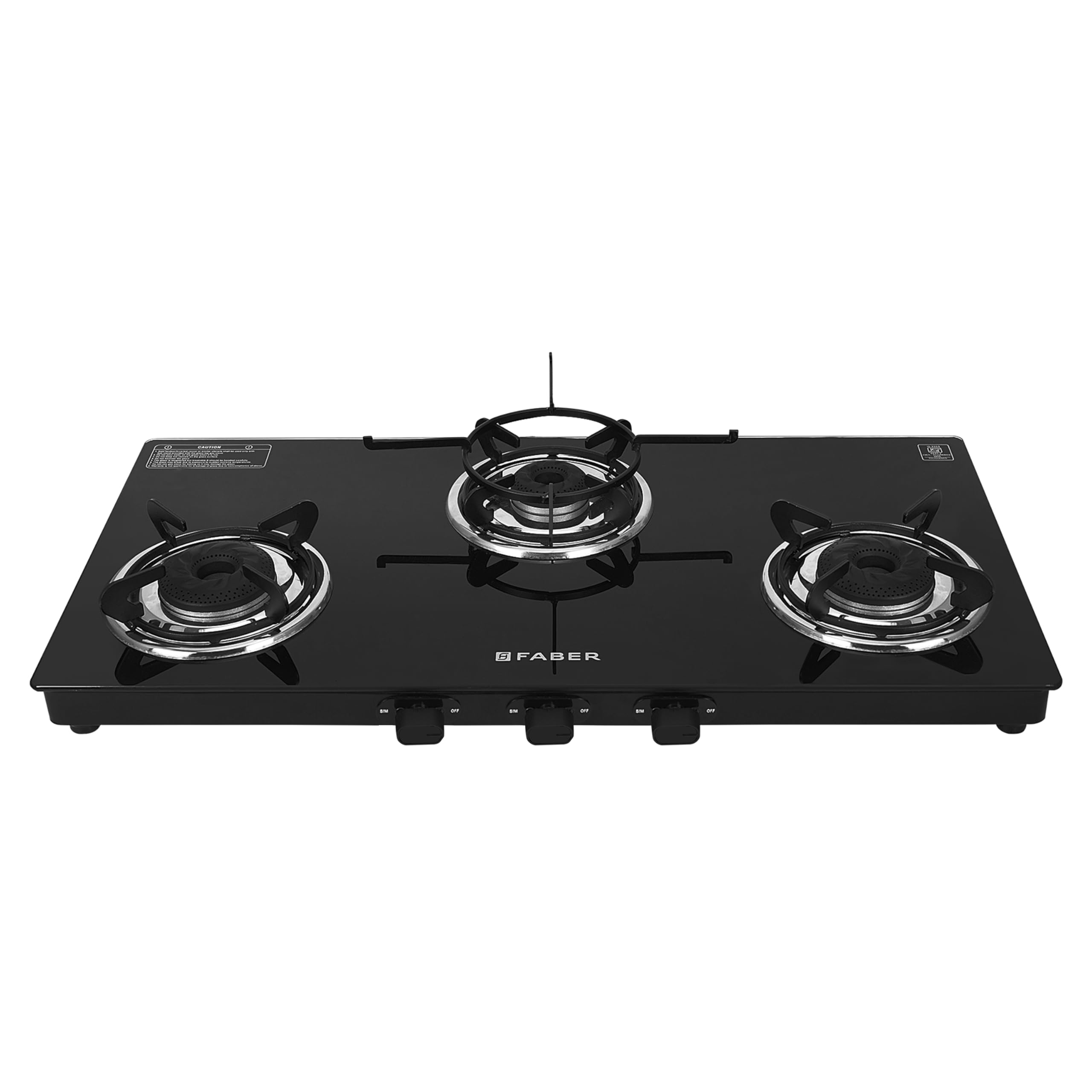 Faber Phoenix 3 Burner Cooktop | Black Glass Finish | Double Drip Tray | Abs Knobs | Pan Support |5 Yr Warranty On Burner & 2Yrs