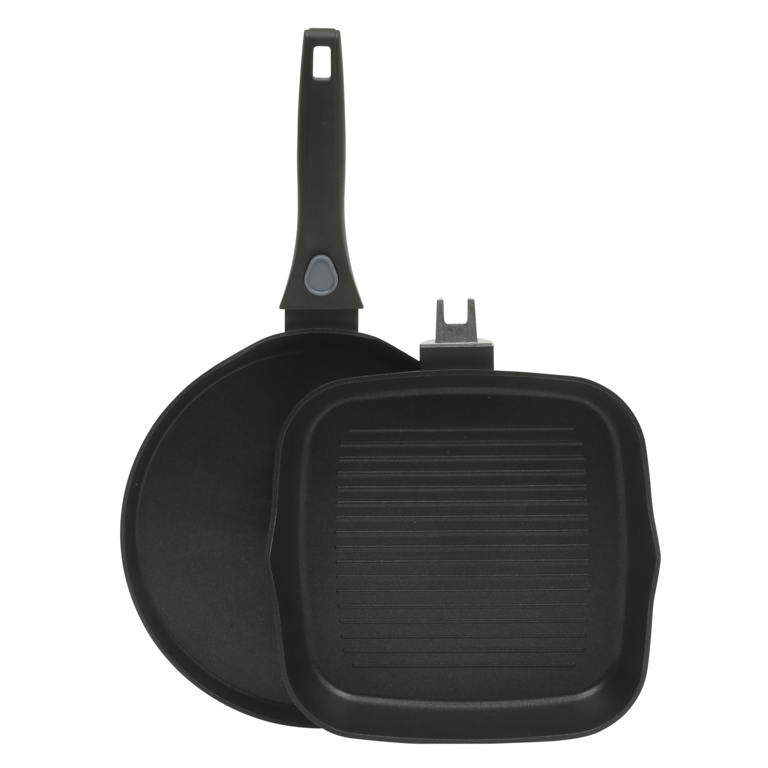 Oster Smarthandle 2-Piece Fry Pan & Pancake Pan Set - Nonstick Cookware With Removable Handle, Oven & Dishwasher Safe, Space-Sav