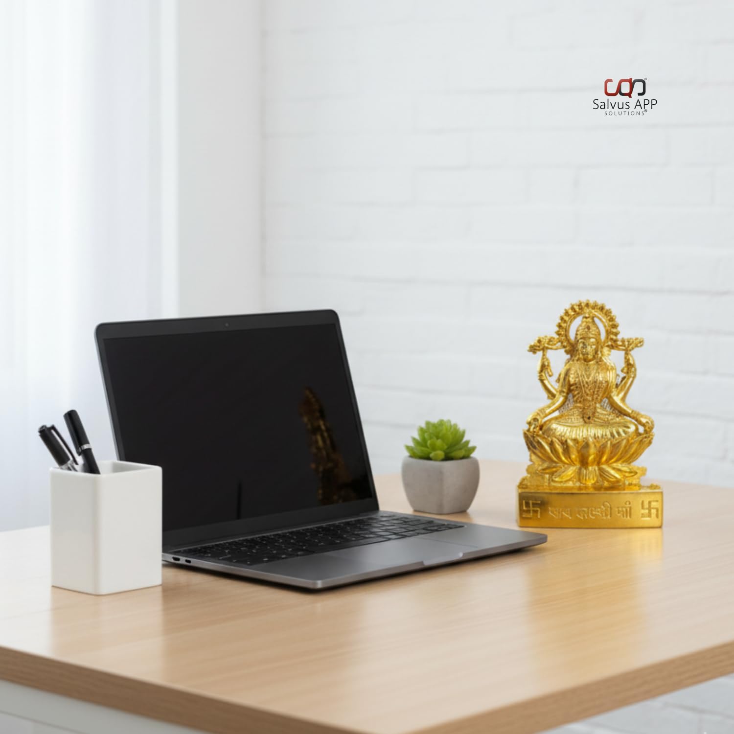 Salvus App Solutions Traditional Metal Handmade Maa Laxmi Murti/Statue For Home-Office Decor & Car Dashboard (4X4 Inch)