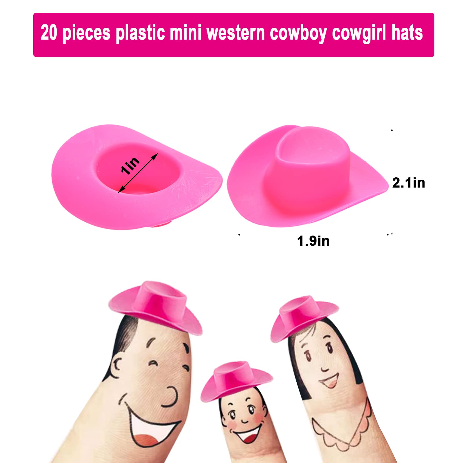 MEMOVAN 20pcs Plastic Mini Western Cowboy Cowgirl Hat Cake Cupcake Toppers Funny Miniature Doll Hat Toy Dollhouse Cake Decoration for Western Bachelorette Party