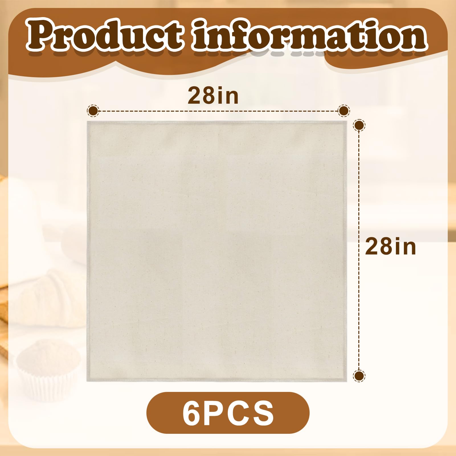 6Pcs All-Cotton Tea Towels For Baking Sourdough - 28 Unbleached Bread Basket Flour Sack Towels, Proofing Cover Cloth For Dough
