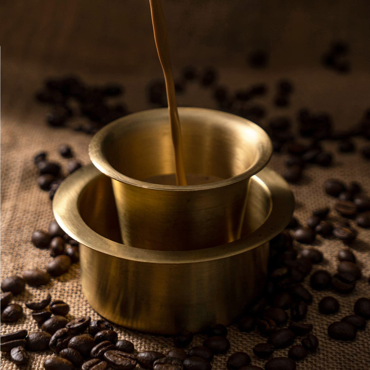 Sidapur Brass Dabara Set - Plain Brushed Matte Finish - for South Indian Filter Coffee (Large)
