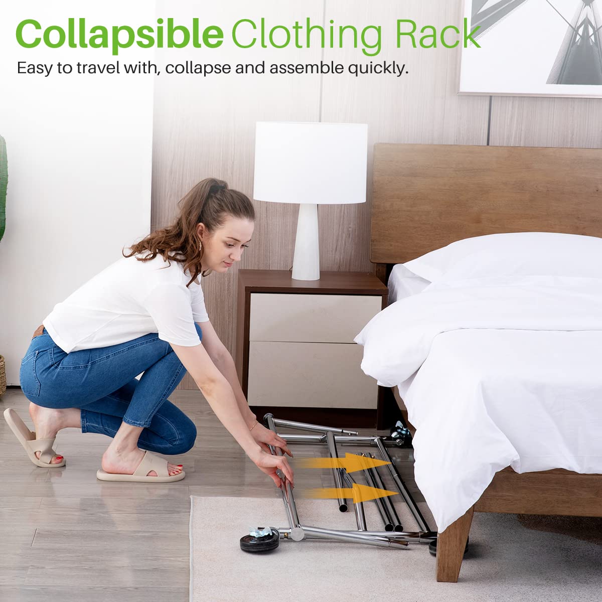 Hokeeper Clothes Rack, Clothing Racks For Hanging Clothes, Heavy Duty Garment Rack Load 300Lbs, Commercial Rolling Rack, Collaps