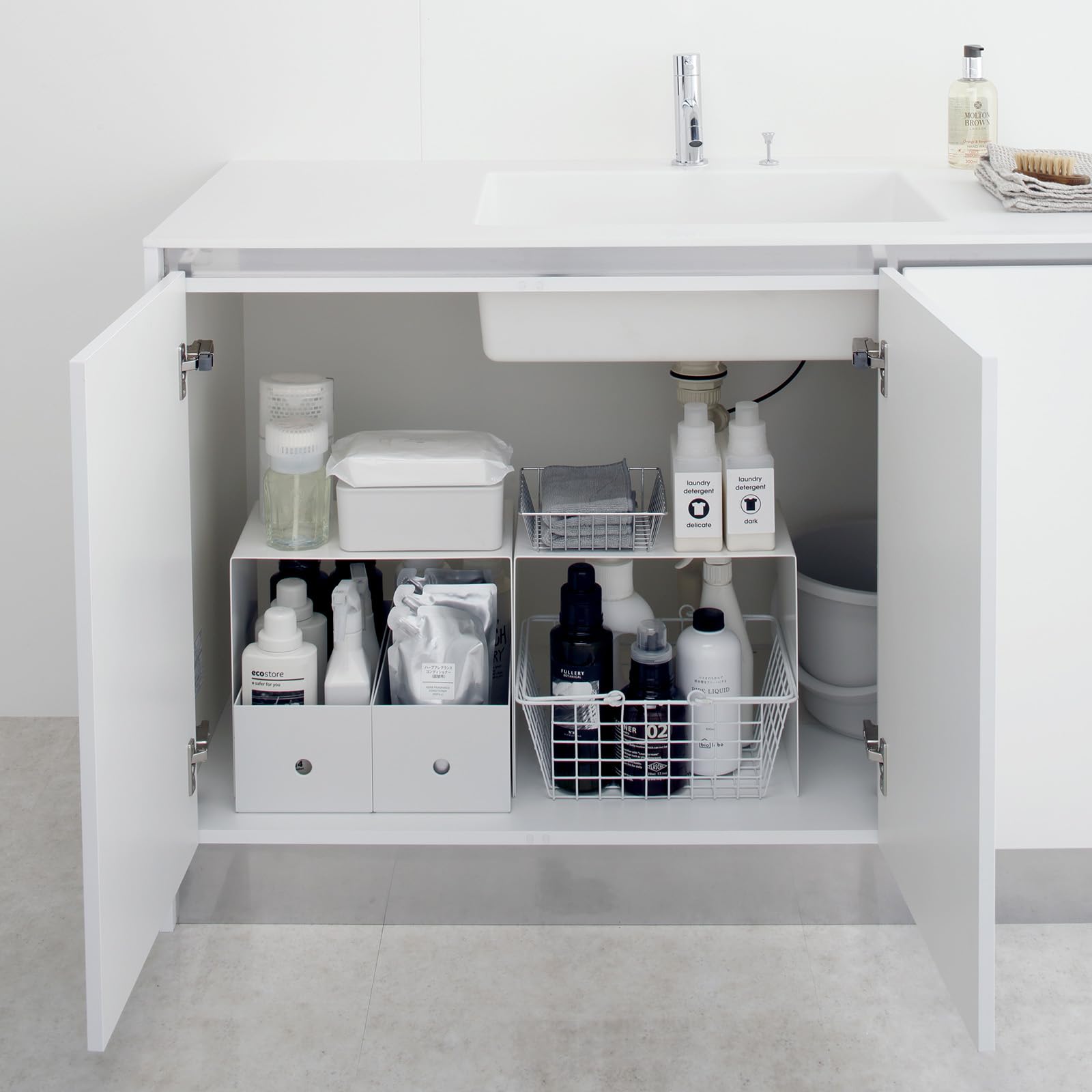 Yamazaki Home Cabinet Storage Organizer | Set Of 2 | Kitchen Pantry | Steel | Riser, One Size, White