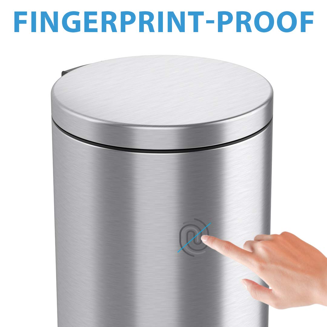 Itouchless, 30 Liter Step Pedal Garbage Bin Softstep 8 Gallon Kitchen Trash Can With Odor Filter & Removable Inner Bucket, Steel