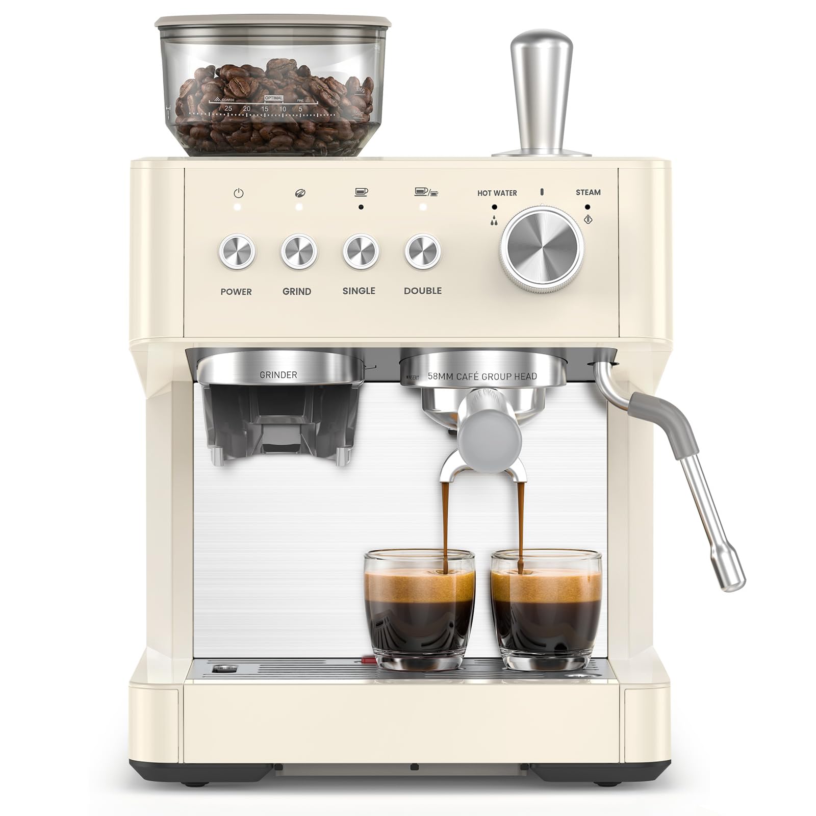 Kismile 20-Bar Espresso Machine with Grinder, Automatic Coffee Maker Combo, Removable 77.8oz Water Tank, Milk Frothing Steam Wan
