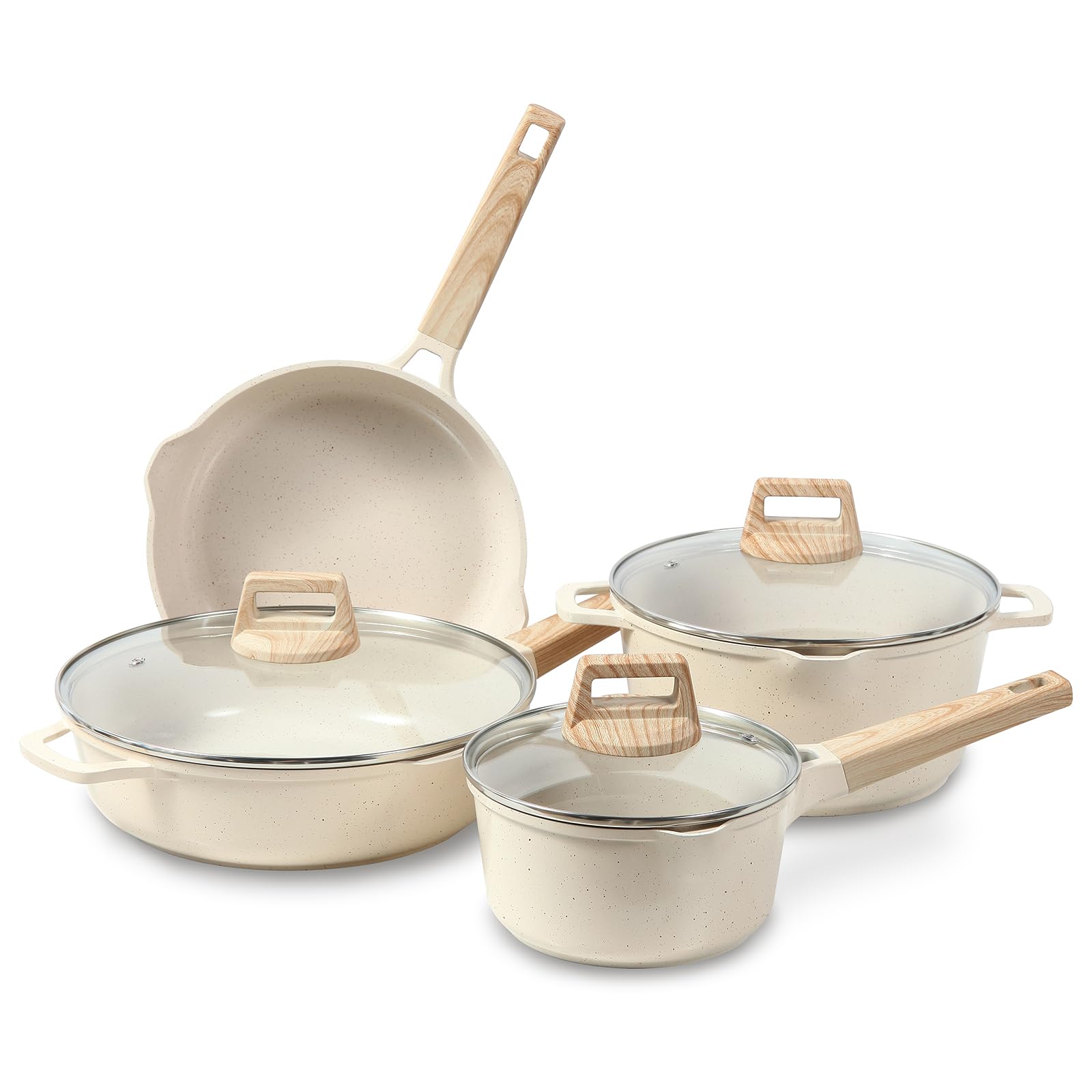 ESLITE LIFE Nonstick Cookware Sets, 7 Pcs Ceramic Coating Pots and Pans Set Kitchen Cooking Set, Compatible with All Stovetops (