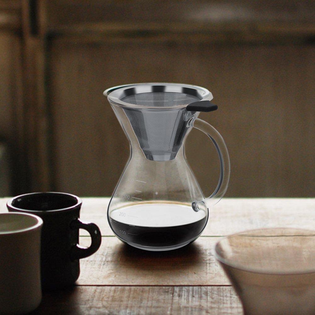 Natudeco Pour-Over Coffee Maker, Pour Over Coffee Maker With Filter Glass Drip Coffee Maker Filter Pot With Scale Suitable For O