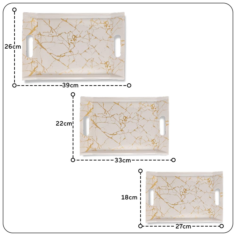 FEDOY Melamine Multicolor Serving Tray, Set of 3 (Small, Medium and Large Size) Golden Series(Rectangular)