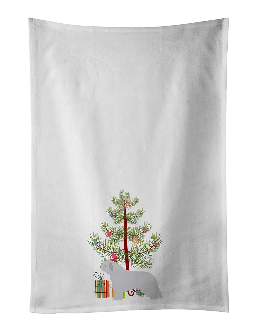 Spanish Water Dog Merry Christmas Tree White Kitchen Towel Set of 2