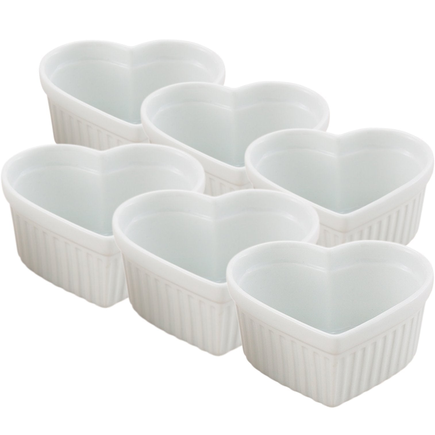 HIC Kitchen Heart Souffle Ramekin Set, Fine White Porcelain, 5-Ounce, Set of 6