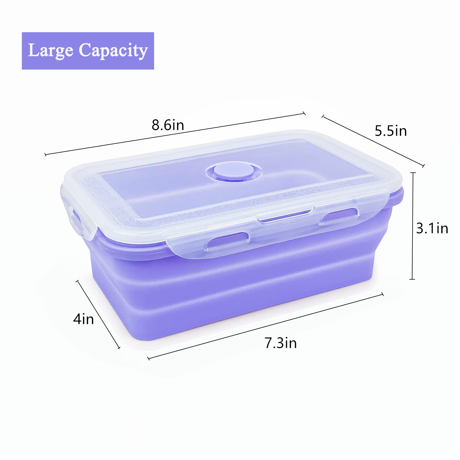 Lunbengo Purple Collapsible Sandwich Container, Silicone Lunch Container Bento Box With Plastic Lid, Microwave Safe, Camping Bow