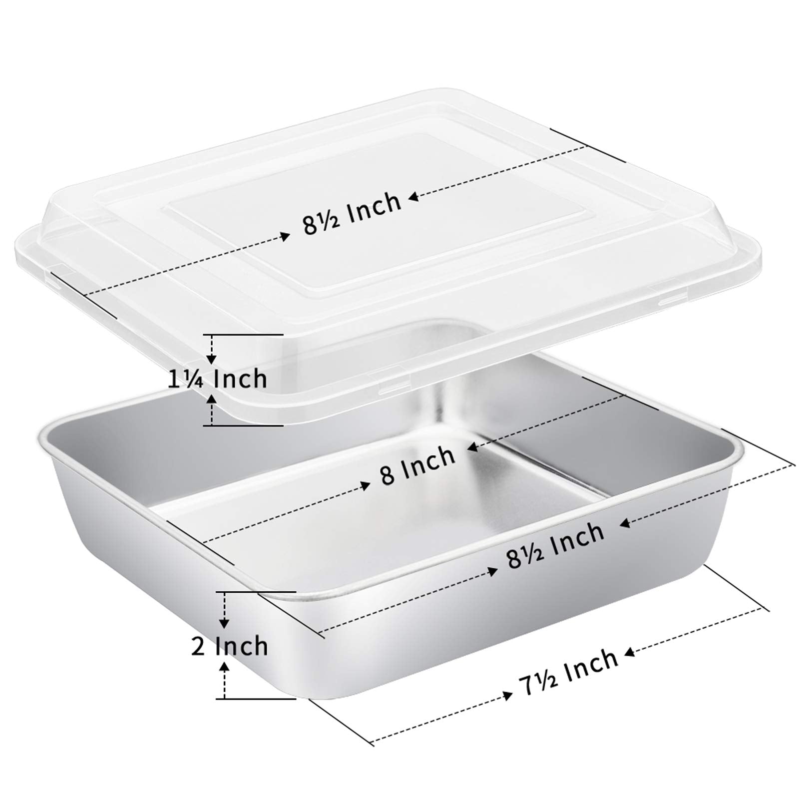 E-Far 8 X 8-Inch Baking Pan With Lid, Square Cake Brownie Baking Pans Stainless Steel Bakeware Set Of 2, Non-Toxic & Healthy, Ea
