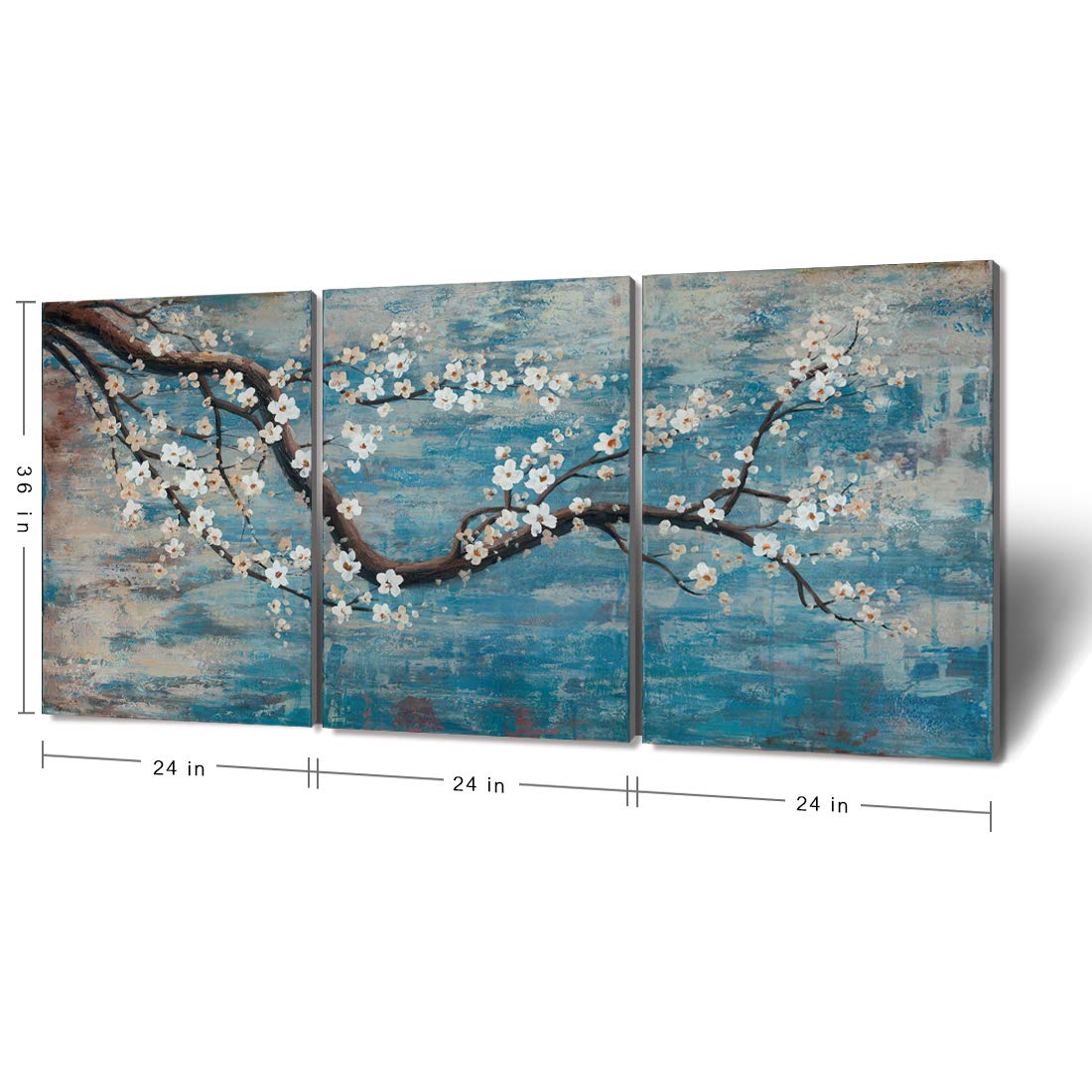 Extra Large Wall Art for Living Room 100% Hand-Painted Framed Decorative Floral Oil Painting Set Decorative Modern Blue Tree Artwork Ready to Hang 72''x36''