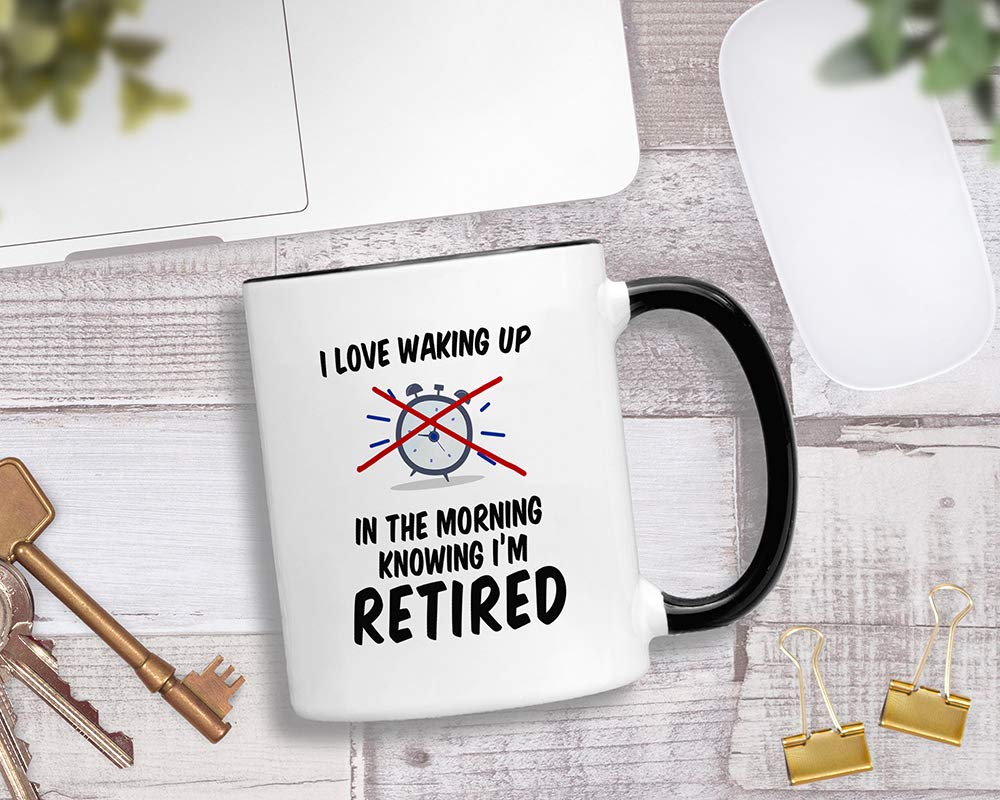 Casitika Retirement Gifts for Men and Women. 11 oz Retired Mug Gift Idea for Coworker. I Love Waking Up in the Morning Retired.