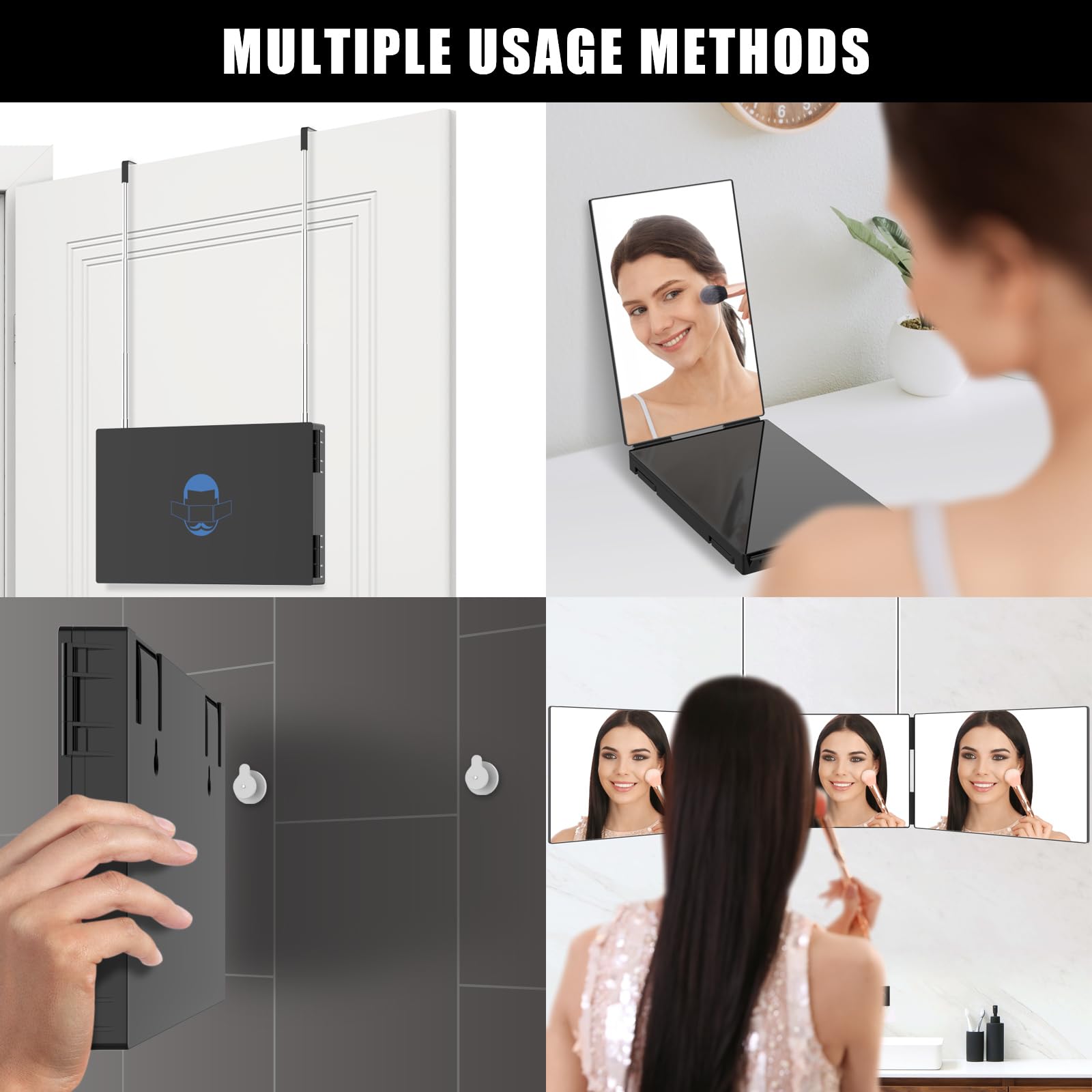 Olibuy 3 Way Mirror With Led For Hair Cutting, Tri-Fold Mirror For Shaver And Makeup, Adjustable Telescoping Hooks-With Led Vers