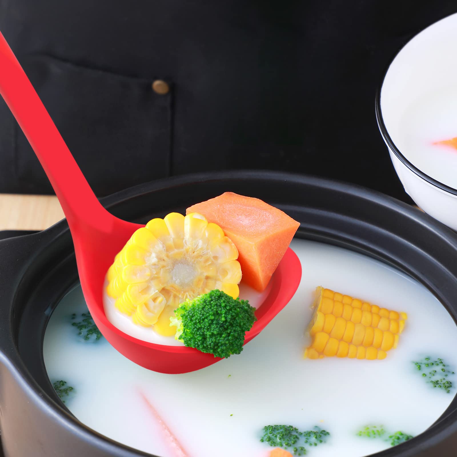 Armrouns 12'' Silicone Ladle Spoon Set Of 2, Long Handle Soup Spoons Seamless & Nonstick, Heat Resistant 600 F Kitchen Soup Ladl
