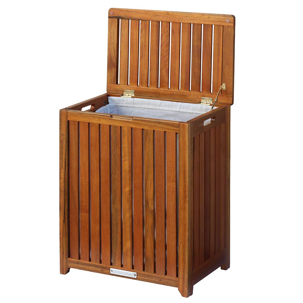 Oceanstar Solid Wood Spa Laundry Hamper 24.75 in high x 20 in Wide x 13.25 in deep, Brown-New Condition