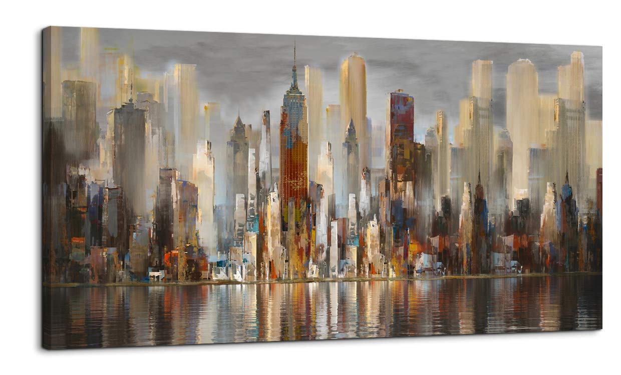 Wall Decorations Framed Large Cityscape New York Wall Decor Canvas Prints Abstract Brown City Theme Paintings Modern Canvas Wall