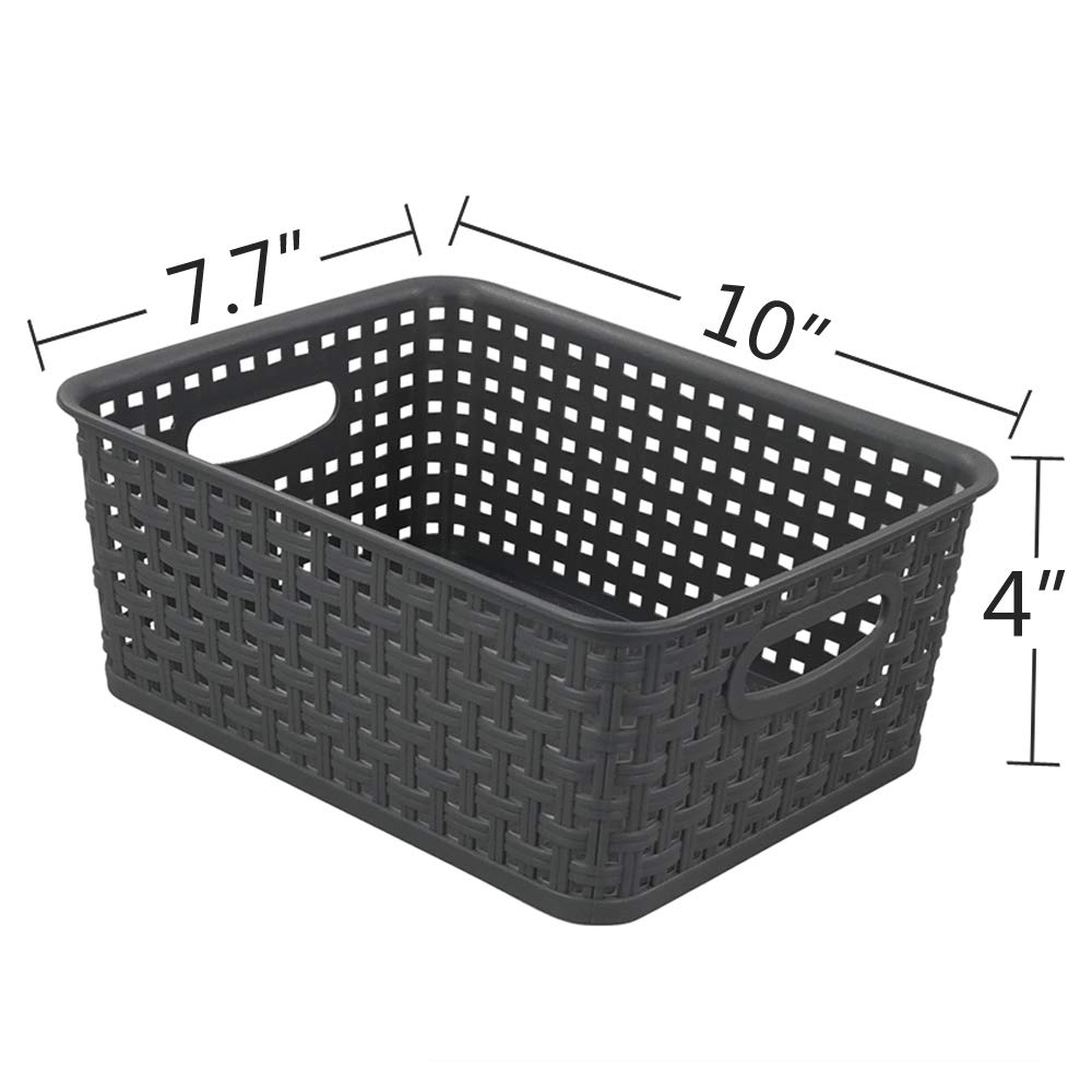 Nicesh 4-Pack Gray Plastic Small Storage Baskets, 10'' X 7.7'' X 4''