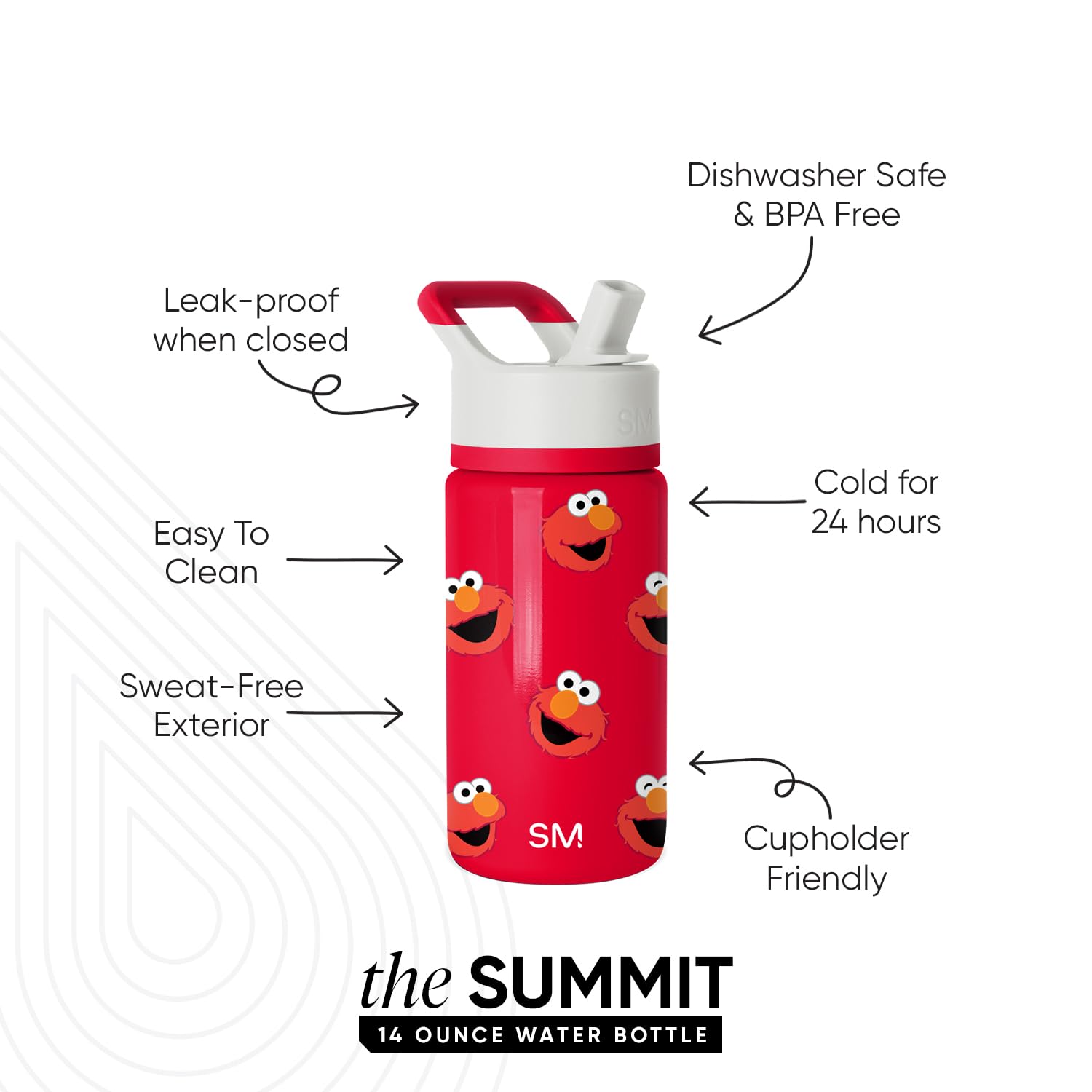 Simple Modern Kids Summit Water Bottle with Straw Lid | Sesame Street 14oz Stainless Steel Cup Insulated Tumbler for Boys, Girls
