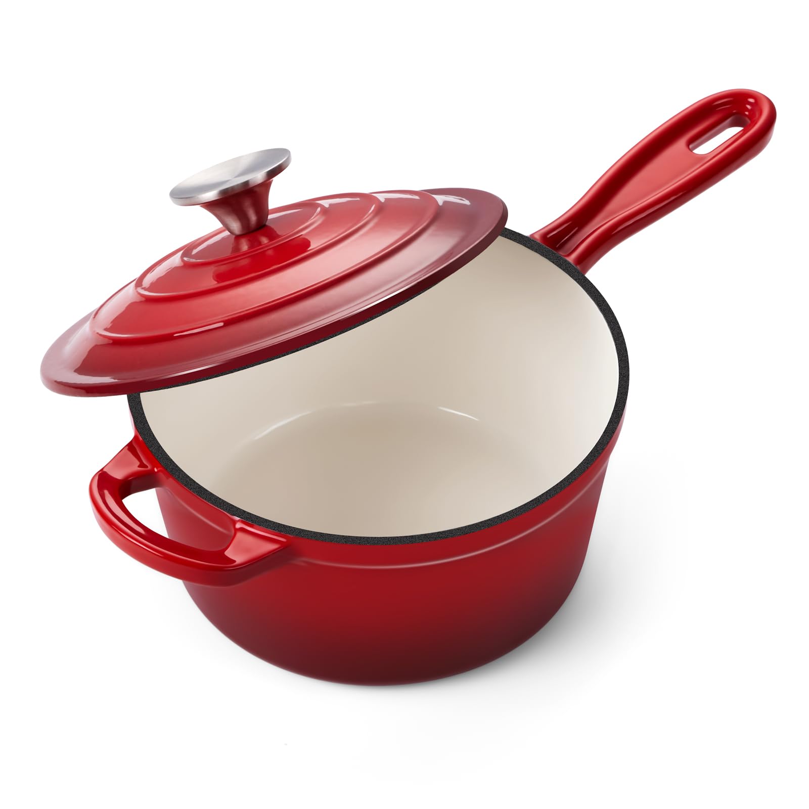 Onader 2QT Saucepan with Lid, Enameled Cast Iron Sauce Pan Pot, Small Dutch Oven Cooking Kitchen Pot, Nonstick & Heavy Duty  Re